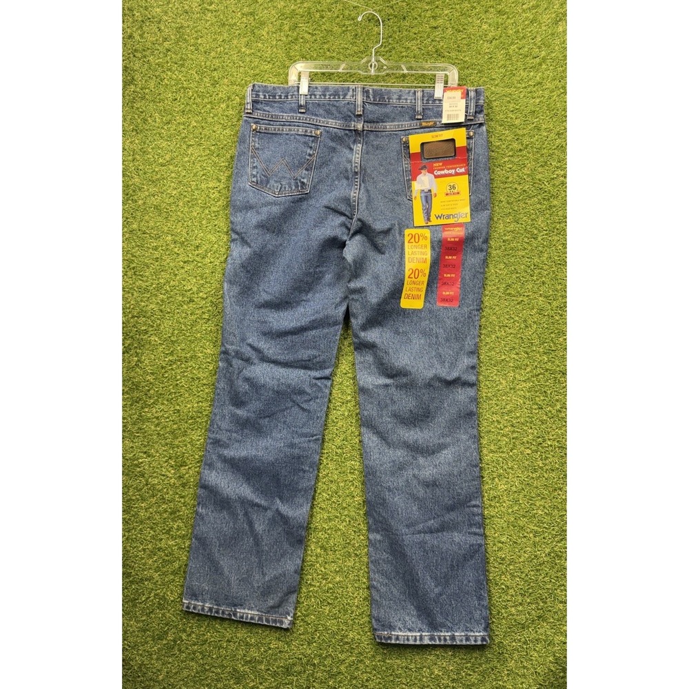 Wrangler Cowboy Cut MWZ Jeans Mens 38x32 Blue Denim Slim Fit Workwear NEW